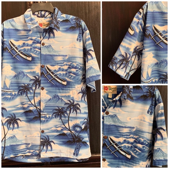 🌴 Men’s Hawaiian Shirt Tikis Canoes Rayon 🌴 - Picture 2 of 8